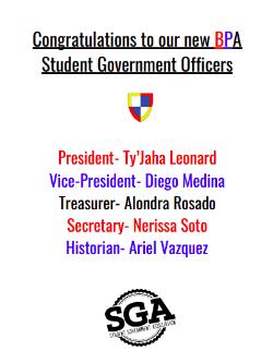 BPA Student Government 2018-2019 Officers 